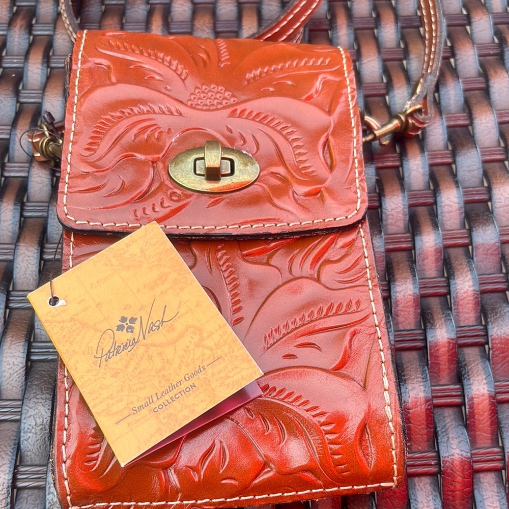Patricia Nash camel Embossed Leather Crossbody Bag